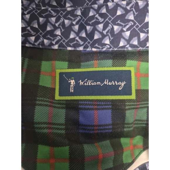 William Murray Polo Shirt Mens Medium Blue Casual Golf Party AOP Lightweight - Picture 5 of 7